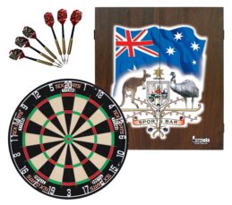 TEX Titan Dartboard + Sports Bar Coat of Arms Cabinet + FREE Darts