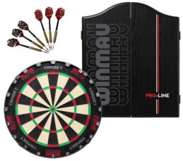 Target TOR Dartboard + Winmau Pro-Line Cabinet + FREE Darts