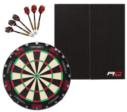 Target TOR Dartboard + Red Dragon RD Deluxe Black Woodgrain Cabinet + FREE Darts