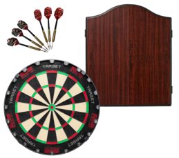 Target TOR Dartboard + Winmau Rosewood Cabinet + FREE Darts