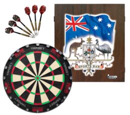 Target TOR Dartboard + Sports Bar Coat of Arms Cabinet + FREE Darts