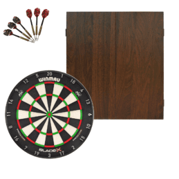Winmau Blade X Dartboard + Formula Walnut Cabinet + FREE Darts
