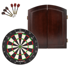 Winmau Blade X Dartboard + Handmade Timber Cherry Cabinet + FREE Darts