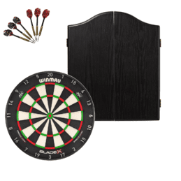 Winmau Blade X Dartboard + Red Dragon RD Deluxe Black Cabinet + FREE Darts