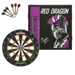 Winmau Blade X Dartboard + Red Dragon Peter Wright Snakebite Cabinet + FREE Darts