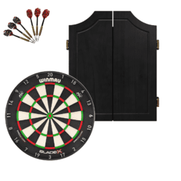 Winmau Blade X Dartboard + Black Solid Wood Cabinet + FREE Darts