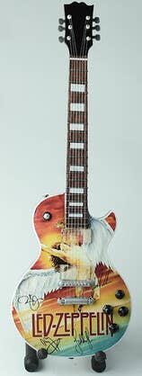 Led Zeppelin Miniature guitar Led Zeppelin Swan Song with signature Miniature Guitar Display – Music Memorabilia Display