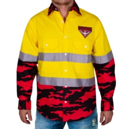 Essendon Bombers AFL Camo Hi Vis Work Shirt Mens Long Sleeve Official Supporter Workwear