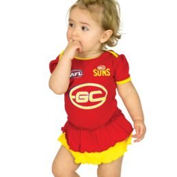 Gold Coast Suns AFL Girls Footysuit Baby Outfit Official Supporter Onesie