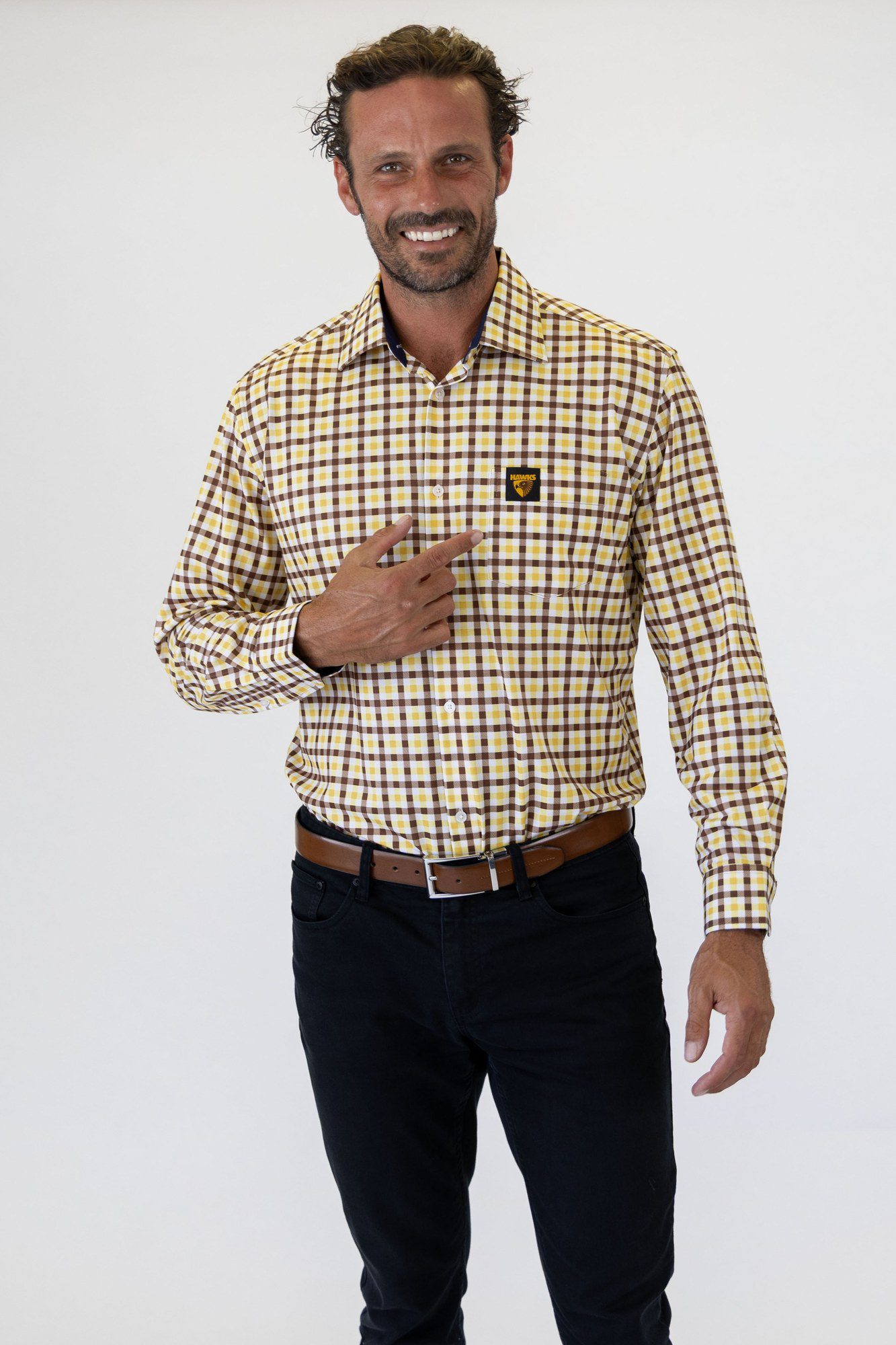 Hawthorn Hawks AFL Crossfield Business Shirt Mens Long Sleeve Official Supporter Dress Shirt 3 Hawthorn Hawks AFL Crossfield Business Shirt Mens Long Sleeve Official Supporter Dress Shirt - Image 3