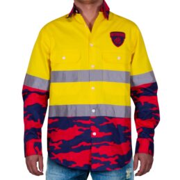 Melbourne Demons AFL Camo Hi Vis Work Shirt Mens Long Sleeve Official Supporter Workwear