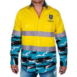 Port Adelaide Power AFL Camo Hi Vis Work Shirt Mens Long Sleeve Official Supporter Workwear