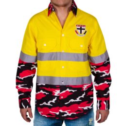 St Kilda Saints AFL Camo Hi Vis Work Shirt Mens Long Sleeve Official Supporter Workwear