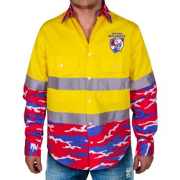 Western Bulldogs AFL Camo Hi Vis Work Shirt Mens Long Sleeve Official Supporter Workwear