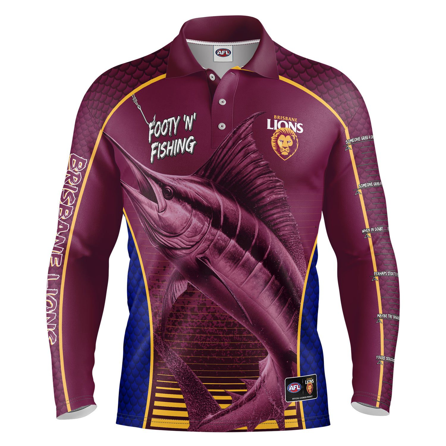 Brisbane Lions AFL Footy N Fishing Shirt UPF 50+ Youth & Adult Sizes