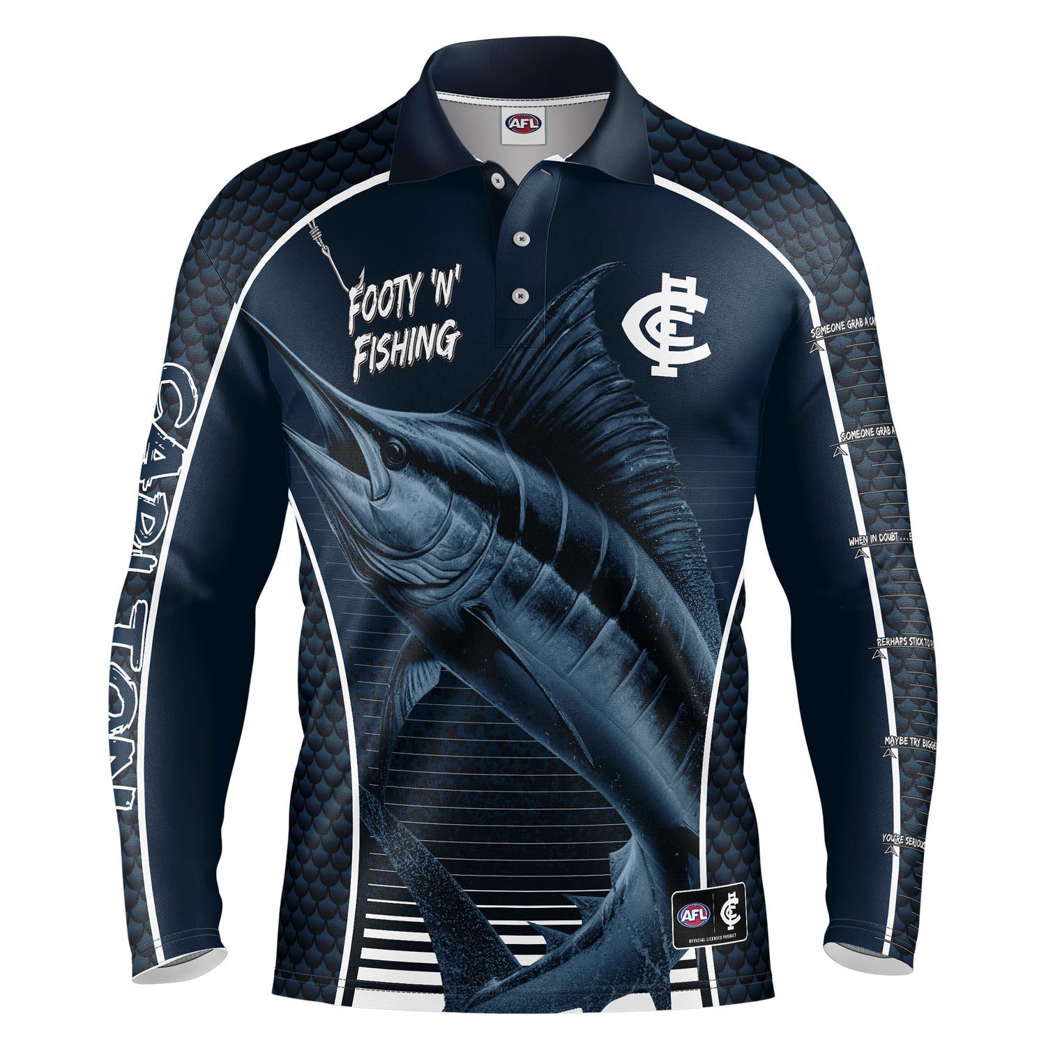 Carlton Blues AFL Footy N Fishing Shirt UPF 50+ Youth & Adult Sizes 1 Carlton Blues AFL Footy N Fishing Shirt UPF 50+ Youth & Adult Sizes