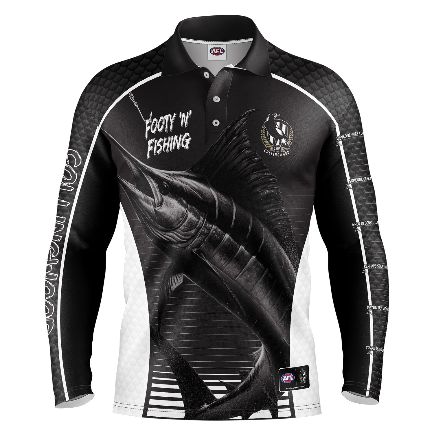 Collingwood Magpies AFL Footy N Fishing Shirt UPF 50+ Youth & Adult Sizes