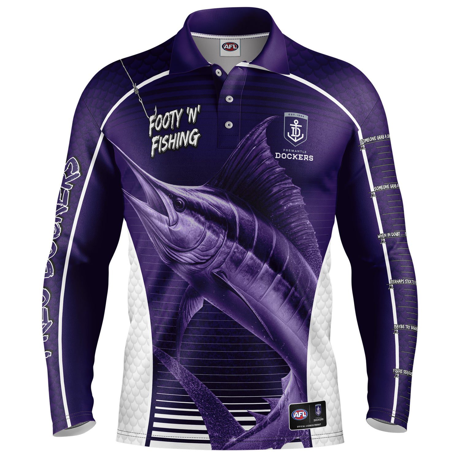 Fremantle Dockers AFL Footy N Fishing Shirt UPF 50+ Youth & Adult Sizes 1 Fremantle Dockers AFL Footy N Fishing Shirt UPF 50+ Youth & Adult Sizes