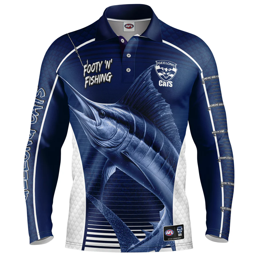 Geelong Cats AFL Footy N Fishing Shirt UPF 50+ Youth & Adult Sizes 1 Geelong Cats AFL Footy N Fishing Shirt UPF 50+ Youth & Adult Sizes