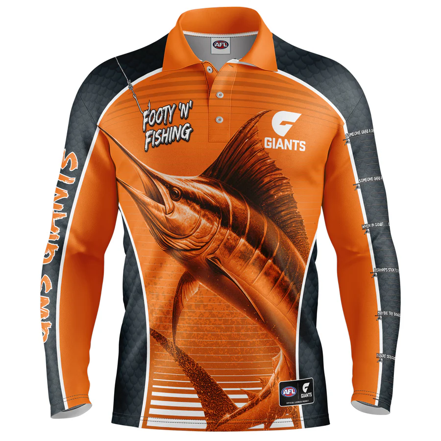 GWS Giants AFL Footy N Fishing Shirt UPF 50+ Youth & Adult Sizes