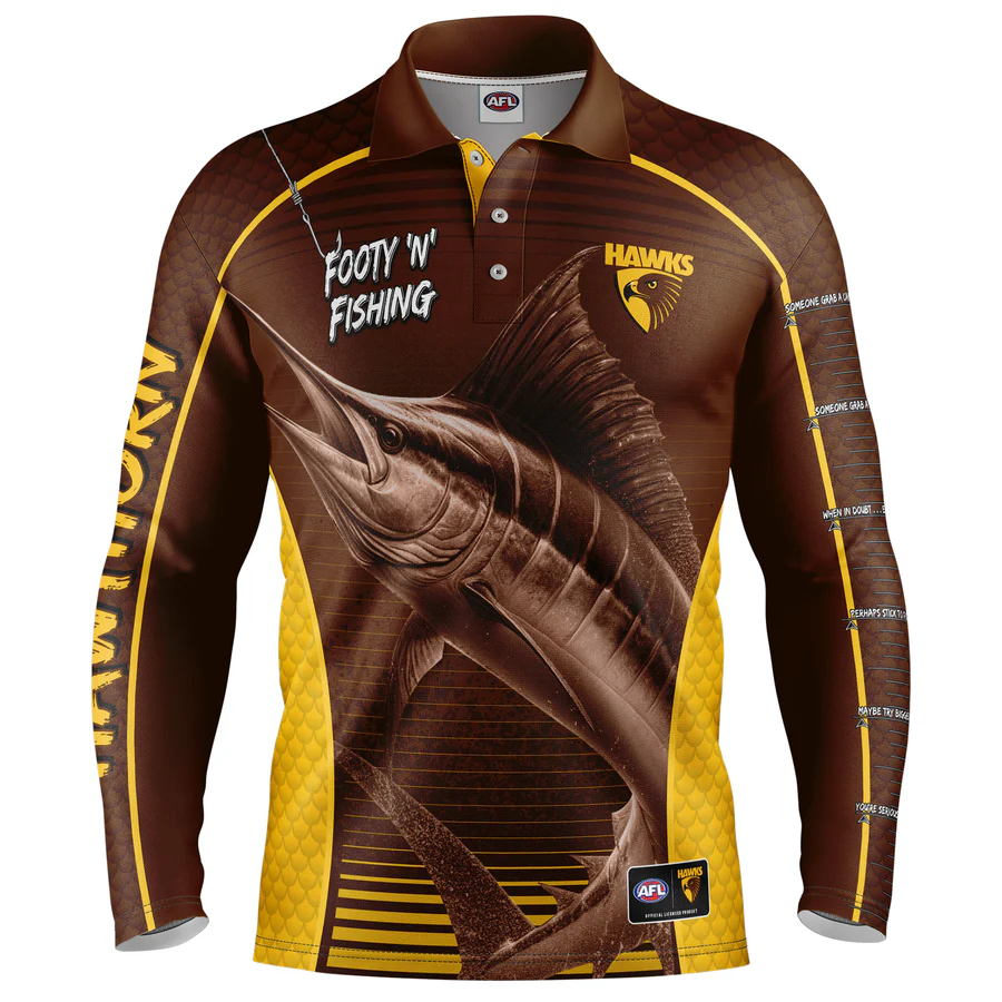 Hawthorn Hawks AFL Footy N Fishing Shirt UPF 50+ Youth & Adult Sizes 1 Hawthorn Hawks AFL Footy N Fishing Shirt UPF 50+ Youth & Adult Sizes