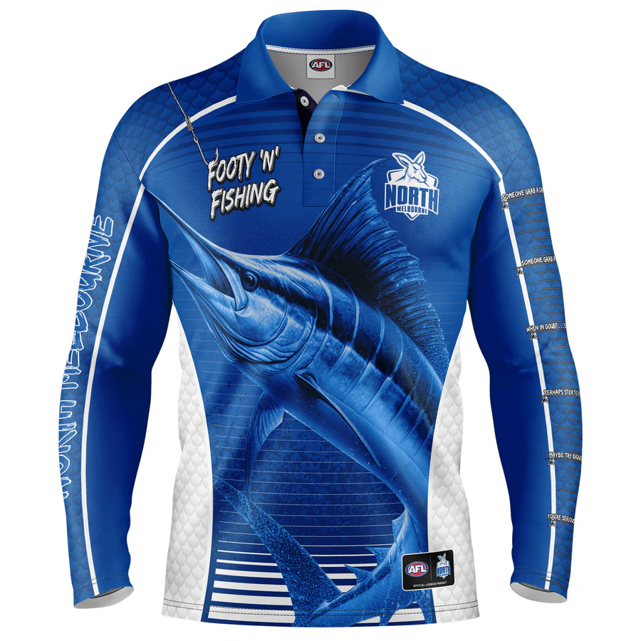 North Melbourne Kangaroos AFL Footy N Fishing Shirt UPF 50+ Youth & Adult Sizes 1 North Melbourne Kangaroos AFL Footy N Fishing Shirt UPF 50+ Youth & Adult Sizes