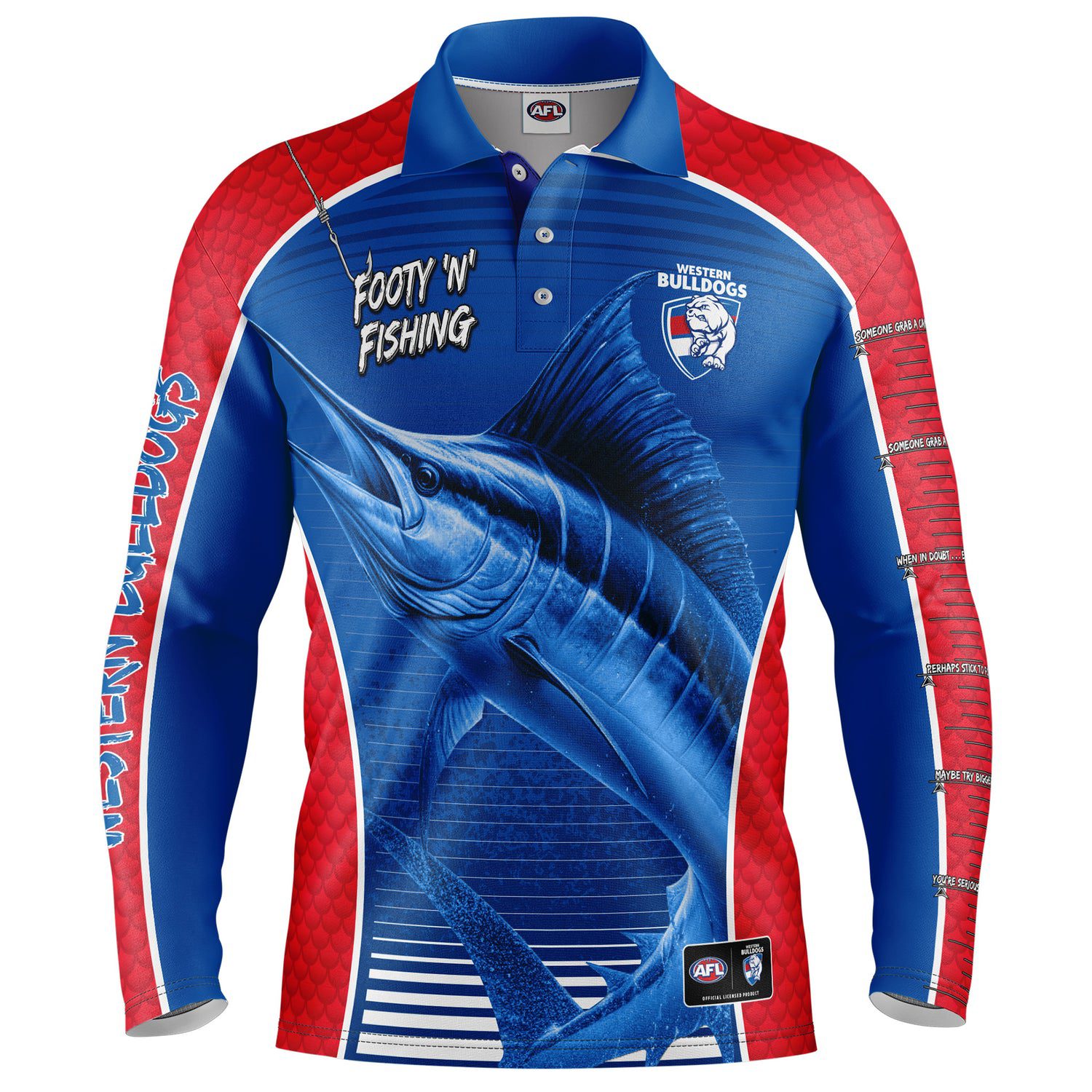 Western Bulldogs AFL Footy N Fishing Shirt UPF 50+ Youth & Adult Sizes 1 Western Bulldogs AFL Footy N Fishing Shirt UPF 50+ Youth & Adult Sizes