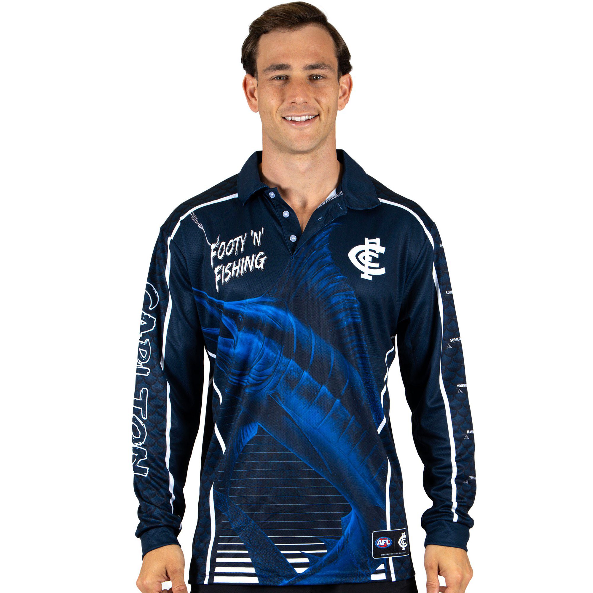 Carlton Blues AFL Footy N Fishing Shirt UPF 50+ Youth & Adult Sizes 2 Carlton Blues AFL Footy N Fishing Shirt UPF 50+ Youth & Adult Sizes - Image 2