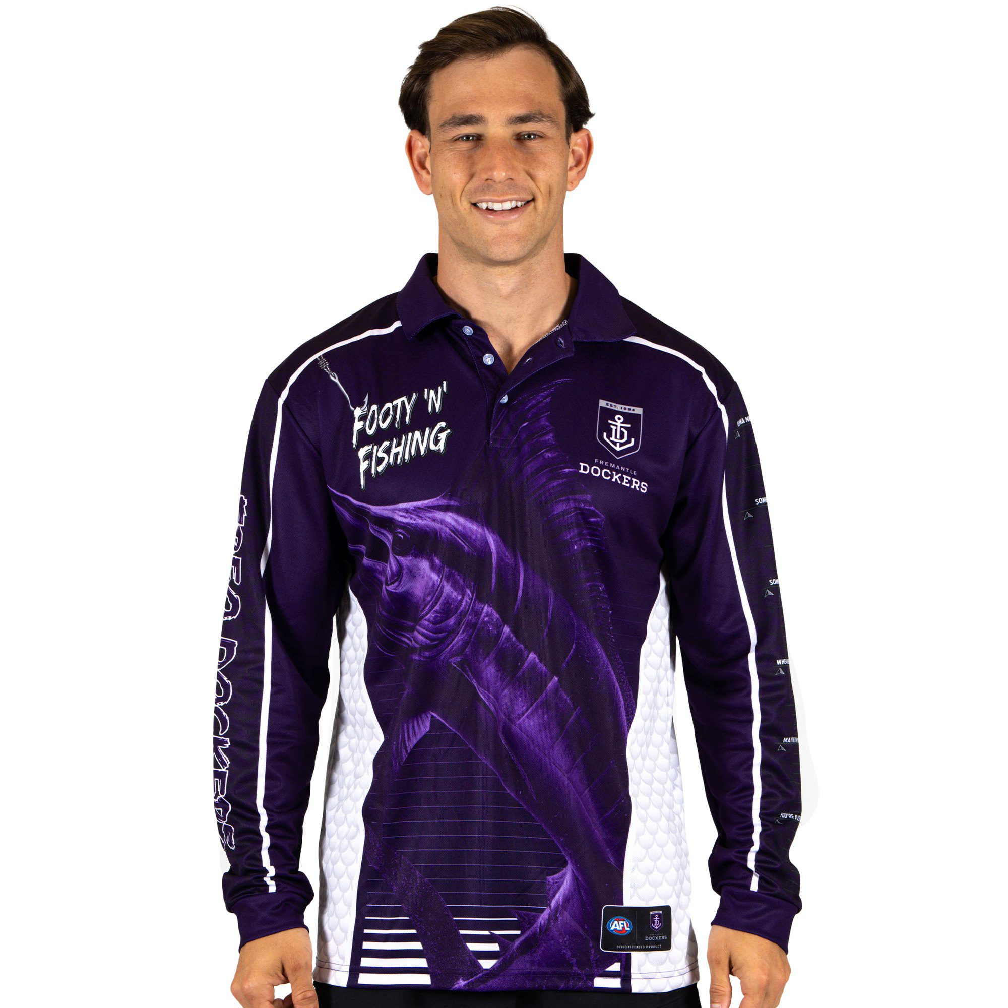 Fremantle Dockers AFL Footy N Fishing Shirt UPF 50+ Youth & Adult Sizes 2 Fremantle Dockers AFL Footy N Fishing Shirt UPF 50+ Youth & Adult Sizes - Image 2