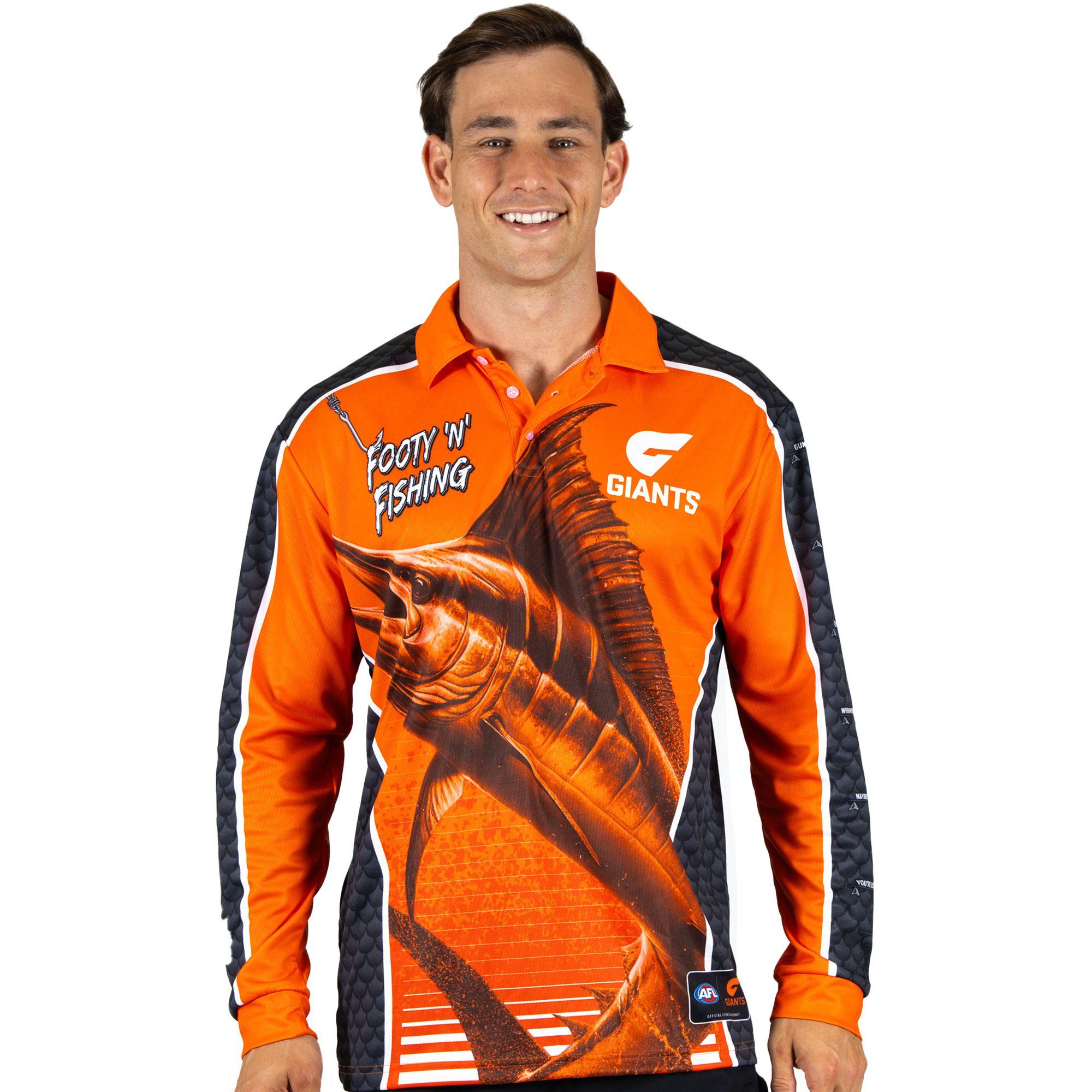 GWS Giants AFL Footy N Fishing Shirt UPF 50+ Youth & Adult Sizes 1 GWS Giants AFL Footy N Fishing Shirt UPF 50+ Youth & Adult Sizes