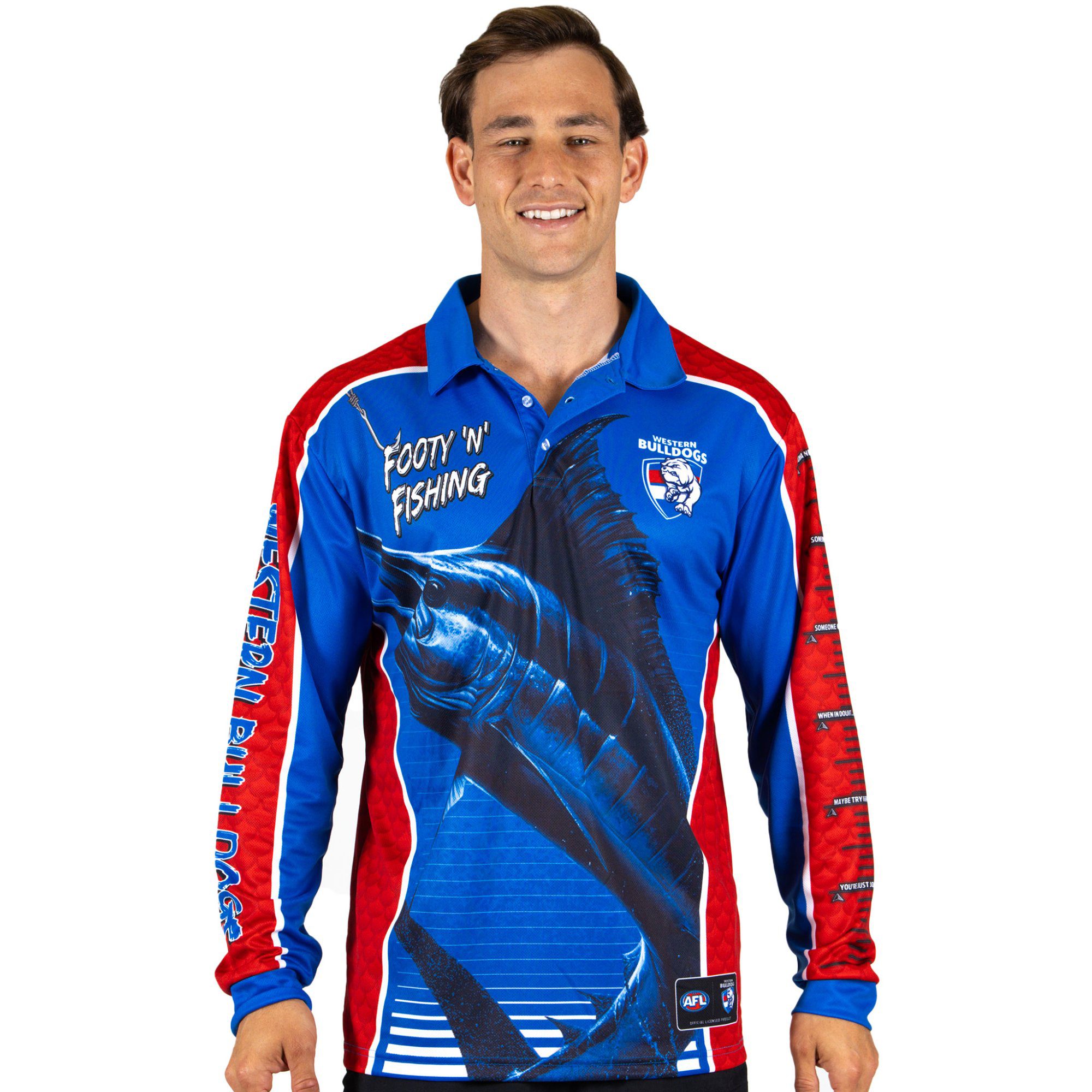 Western Bulldogs AFL Footy N Fishing Shirt UPF 50+ Youth & Adult Sizes 2 Western Bulldogs AFL Footy N Fishing Shirt UPF 50+ Youth & Adult Sizes - Image 2