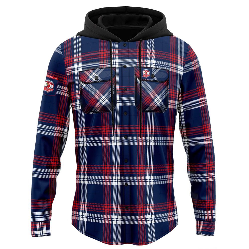 Sydney Roosters NRL Highland Hooded Flannel Shirt 4 Sydney Roosters NRL Highland Hooded Flannel Shirt - Image 4