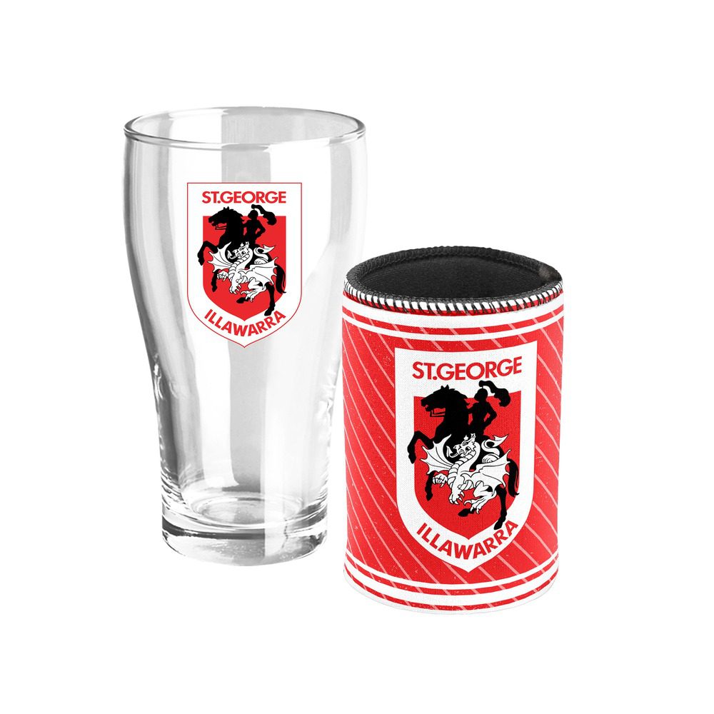 St George Illawarra Dragons NRL Heritage Pint Glass and Can Cooler Pack